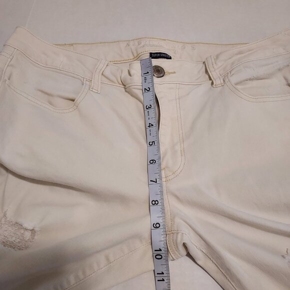 American Eagle Mid Rise Super Distressed Cream Jeggings - Picture 9 of 13